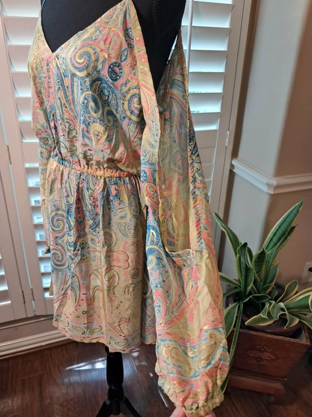 Paisley Gold Multicolor Boho Dress One Size - Picture 4 of 12